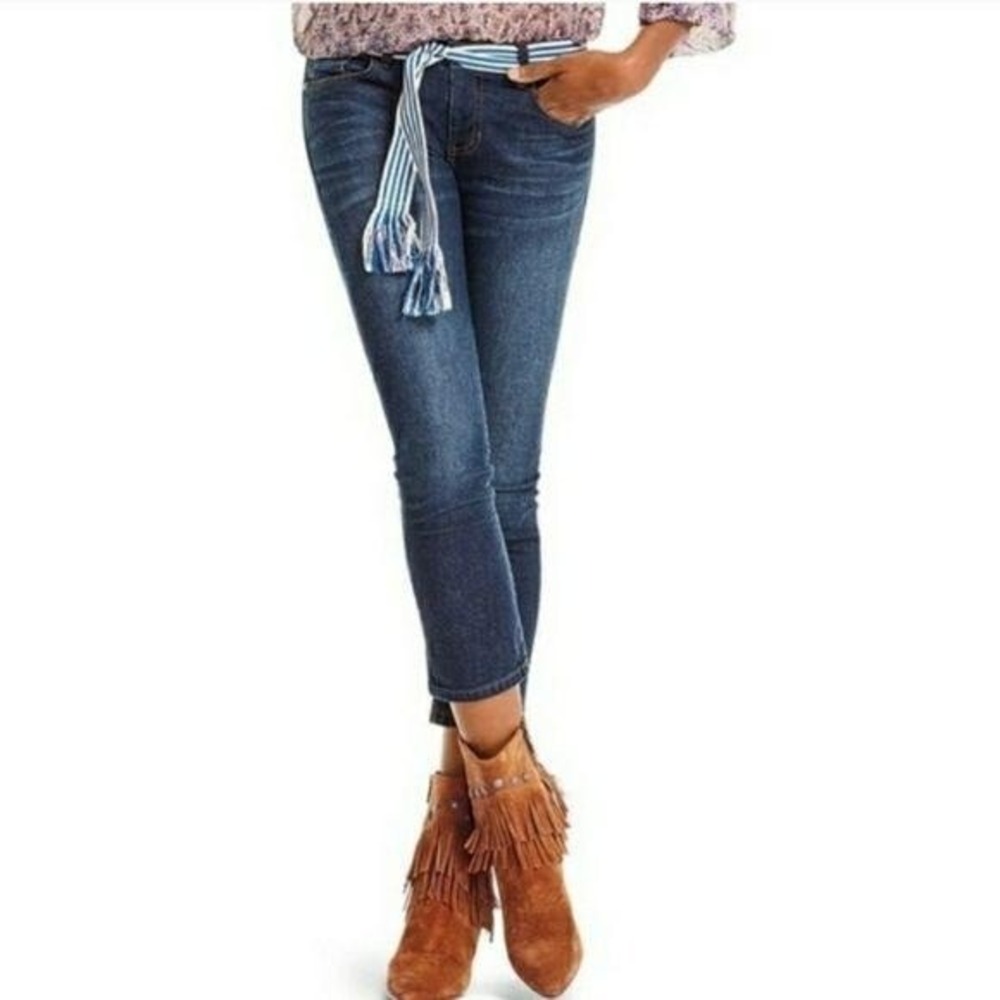 Vtg CAbi Jeans #764 Low Rise Stretch Cropped Skinny Dark Wash Whiskered Sz 2